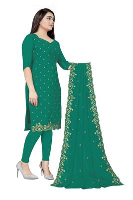 Kimisha Women's Sea Green Georgette Embroidered Work Unstitched Dress Material With Inner 4