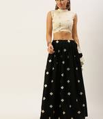 Black & Beige Embellished Sequinned Semi-Stitched Lehenga Set
