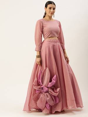 Pink Patchwork Semi-Stitched Lehenga & Unstitched Blouse With Dupatta 2