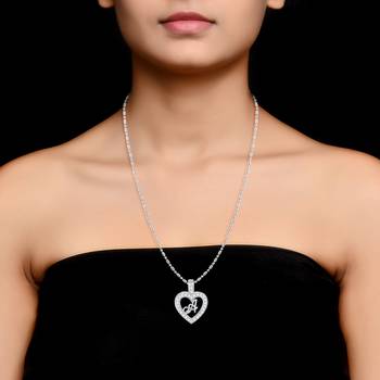 Silver plain Rhodium-Plated Alloy   Pendant   Chain 2