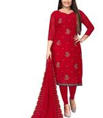 Kimisha Women's Dark Red Georgette Embroidery Work Unstitched Dress Material