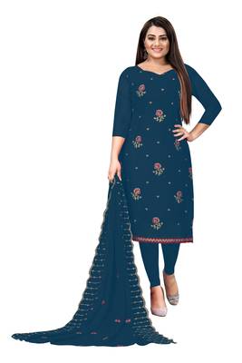 Kimisha Women's Teal Georgette Embroidery Work Unstitched Dress Material 1
