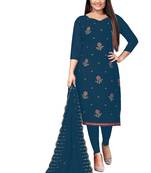 Kimisha Women's Teal Georgette Embroidery Work Unstitched Dress Material