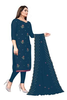 Kimisha Women's Teal Georgette Embroidery Work Unstitched Dress Material 4