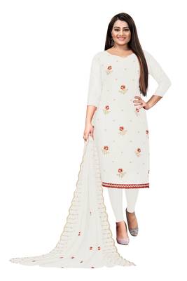 Kimisha Women's White Georgette Embroidery Work Unstitched Dress Material 1