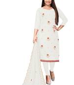 Kimisha Women's White Georgette Embroidery Work Unstitched Dress Material