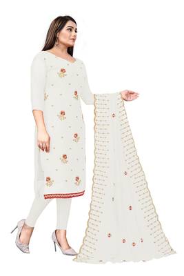Kimisha Women's White Georgette Embroidery Work Unstitched Dress Material 3