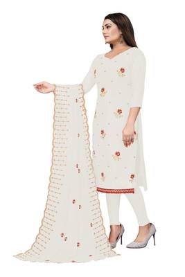 Kimisha Women's White Georgette Embroidery Work Unstitched Dress Material 4