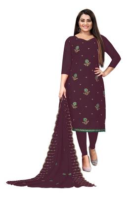 Kimisha Women's Wine Georgette Embroidery Work Unstitched Dress Material 1