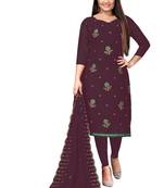 Kimisha Women's Wine Georgette Embroidery Work Unstitched Dress Material