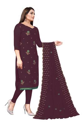 Kimisha Women's Wine Georgette Embroidery Work Unstitched Dress Material 3