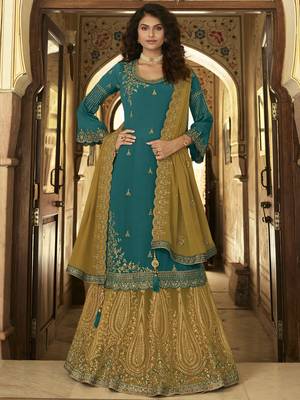 Teal embroidered chiffon salwar 1