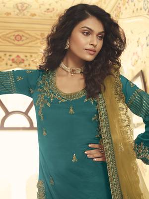 Teal embroidered chiffon salwar 2