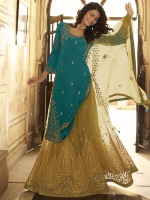 Teal embroidered chiffon salwar 3