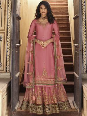 Pink embroidered chiffon salwar 1