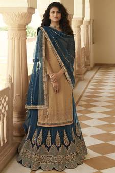 Beige embroidered chiffon salwar