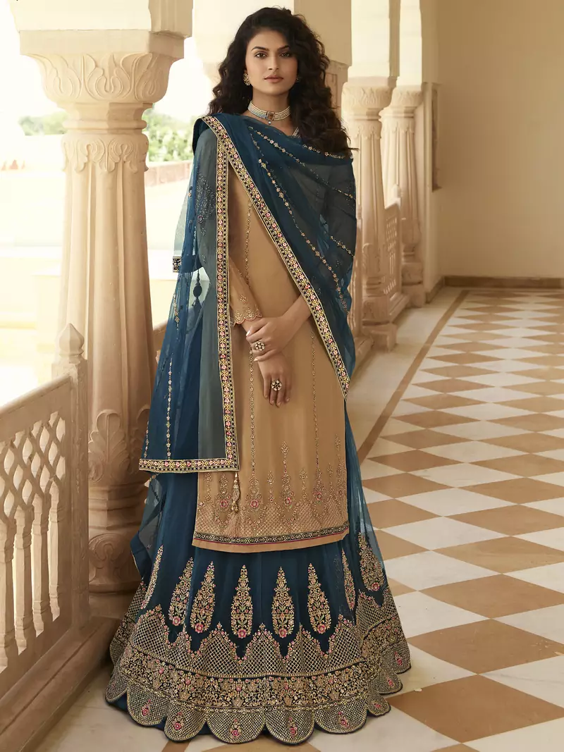 Beige embroidered chiffon salwar