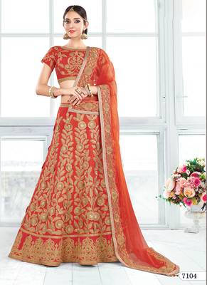 Orange Color Silk Wedding Wear Semi Stitched Lehenga Choli With Blouse 2