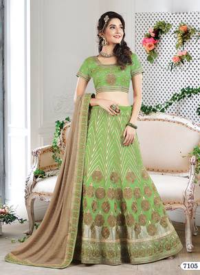 Green Color Silk Designer Semi  Stitched Lehenga Choli 3