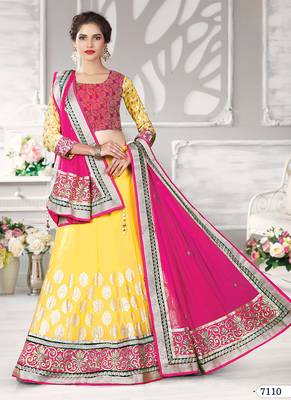 Yellow Color Net Designer Semi  Stitched Lehenga Choli 2