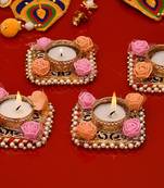 BK Creation GOTA PATTI Flowers Tea Light Candles for Home Decoration 