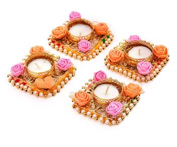 BK Creation GOTA PATTI Flowers Tea Light Candles for Home Decoration  2