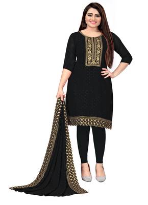 Kimisha Women's Black Georgette Embroidery Diamond Work Unstitched Dress Material 1