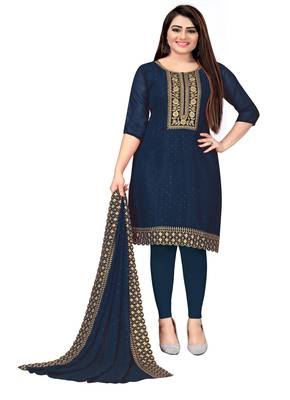 Kimisha Women's Teal Blue Georgette Embroidery Diamond Work Unstitched Dress Material 1