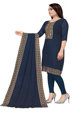 Kimisha Women's Teal Blue Georgette Embroidery Diamond Work Unstitched Dress Material 3