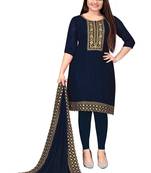 Kimisha Women's Navy Blue Georgette Embroidery Diamond Work Unstitched Dress Material