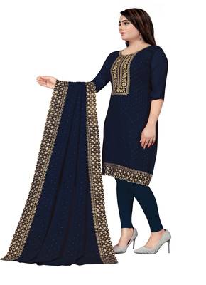 Kimisha Women's Navy Blue Georgette Embroidery Diamond Work Unstitched Dress Material 3