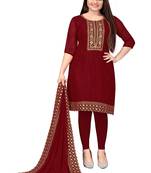 Kimisha Women's Maroon Georgette Embroidery Diamond Work Unstitched Dress Material