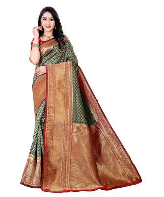 green polyester embroidered saree with blouse 1