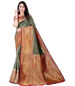 green polyester embroidered saree with blouse