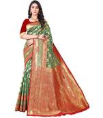 green polyester embroidered saree with blouse