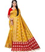yellow polyester embroidered saree with blouse