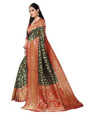 green polyester embroidered saree with blouse 2