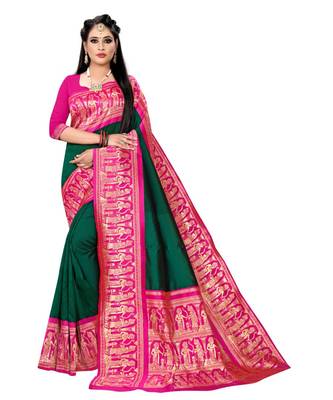green polyester embroidered saree with blouse 1