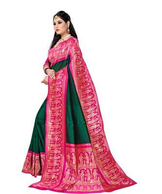 green polyester embroidered saree with blouse 2