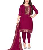 Kimisha Women's Magenta Georgette Embroidery Diamond Work Unstitched Dress Material