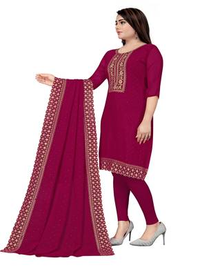 Kimisha Women's Magenta Georgette Embroidery Diamond Work Unstitched Dress Material 3