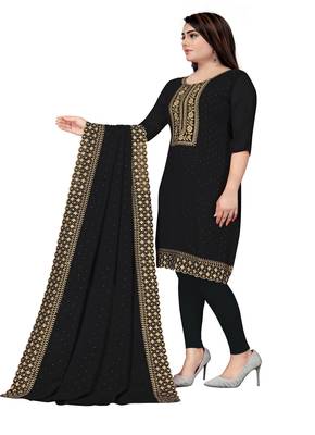 Kimisha Women's Black Georgette Embroidery Diamond Work Unstitched Dress Material 3