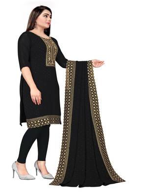 Kimisha Women's Black Georgette Embroidery Diamond Work Unstitched Dress Material 4