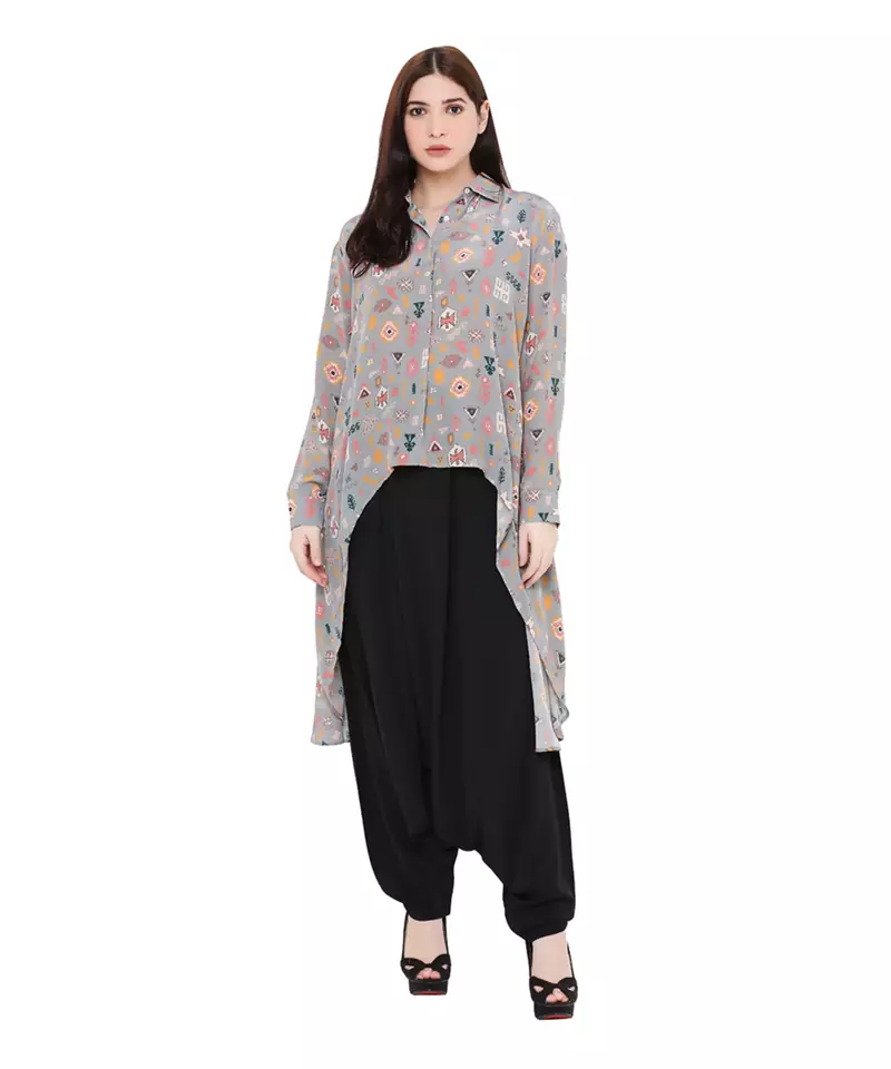 Grey Printed Crepe Top for Women