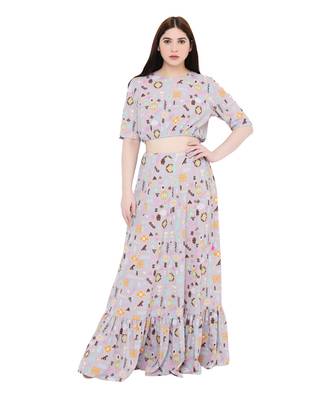 PS Pret by Payal Singhal Lavender Colour Printed Art Crepe Skirt Set 2
