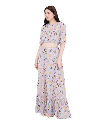 PS Pret by Payal Singhal Lavender Colour Printed Art Crepe Skirt Set 3