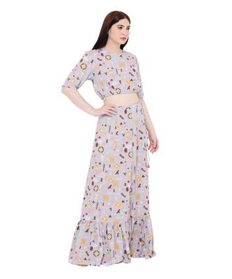 PS Pret by Payal Singhal Lavender Colour Printed Art Crepe Skirt Set 4