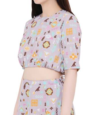 PS Pret by Payal Singhal Lavender Colour Printed Art Crepe Skirt Set 7