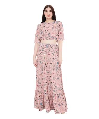 PS Pret by Payal Singhal Peach Colour Printed Art Crepe Skirt Set 1