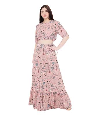 PS Pret by Payal Singhal Peach Colour Printed Art Crepe Skirt Set 2